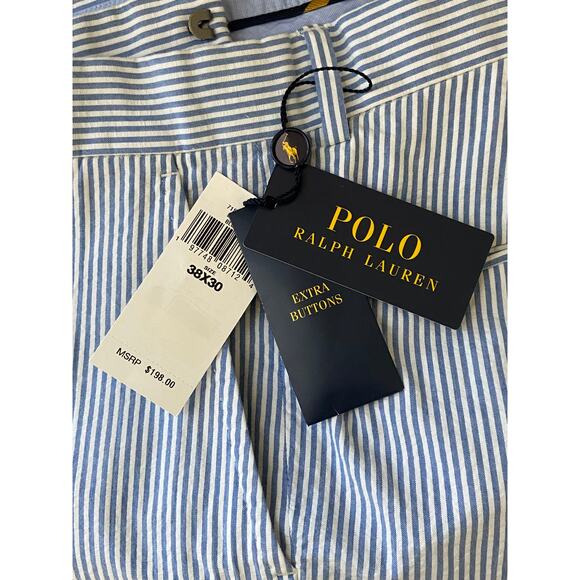 Polo Ralph Lauren Pants Men's 38x30 Seersucker Dress Pants Blue & White NEW - Picture 14 of 16